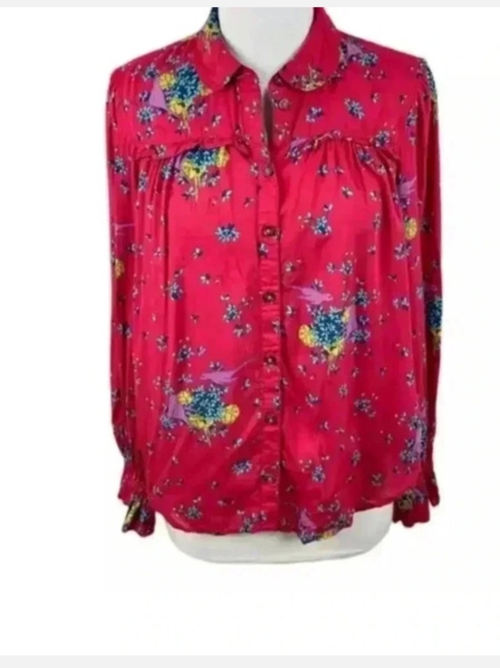 Anthropologie Red Floral Button-Down Blouse